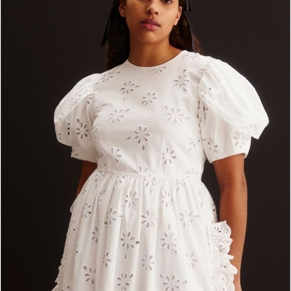NWT Simone Rocha × H&M Eylet white dress with puff sleeves Cinch Waist - Picture 3 of 16
